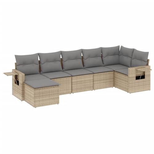 Sofasæt til haven 7 dele med hynder polyrattan beige