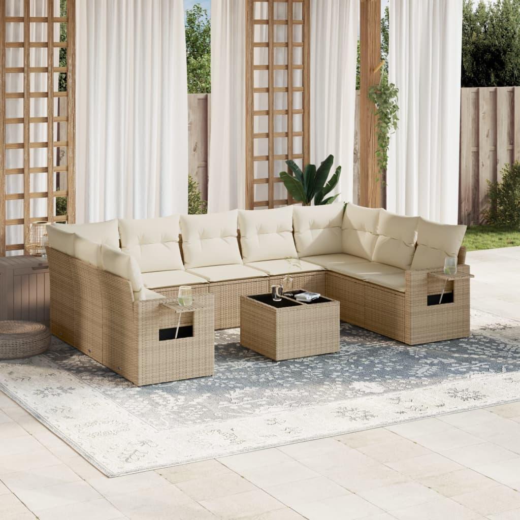 Sofasæt til haven 10 dele med hynder polyrattan beige