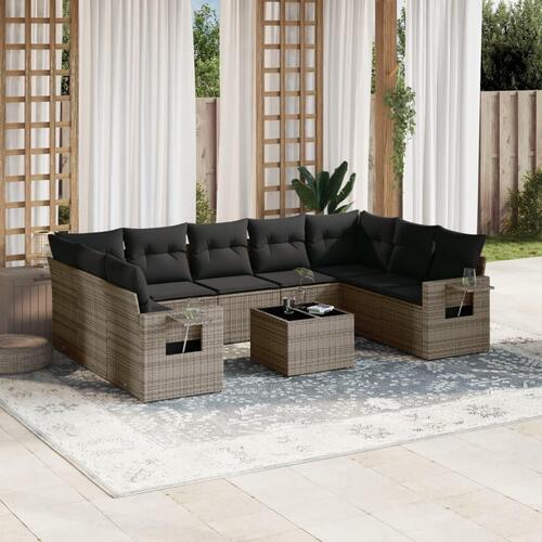 Sofasæt til haven 10 dele med hynder polyrattan grå