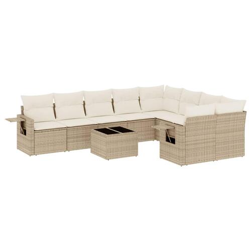 Sofasæt til haven 10 dele med hynder polyrattan beige