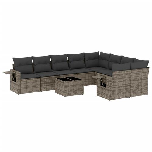 Sofasæt til haven 10 dele med hynder polyrattan grå