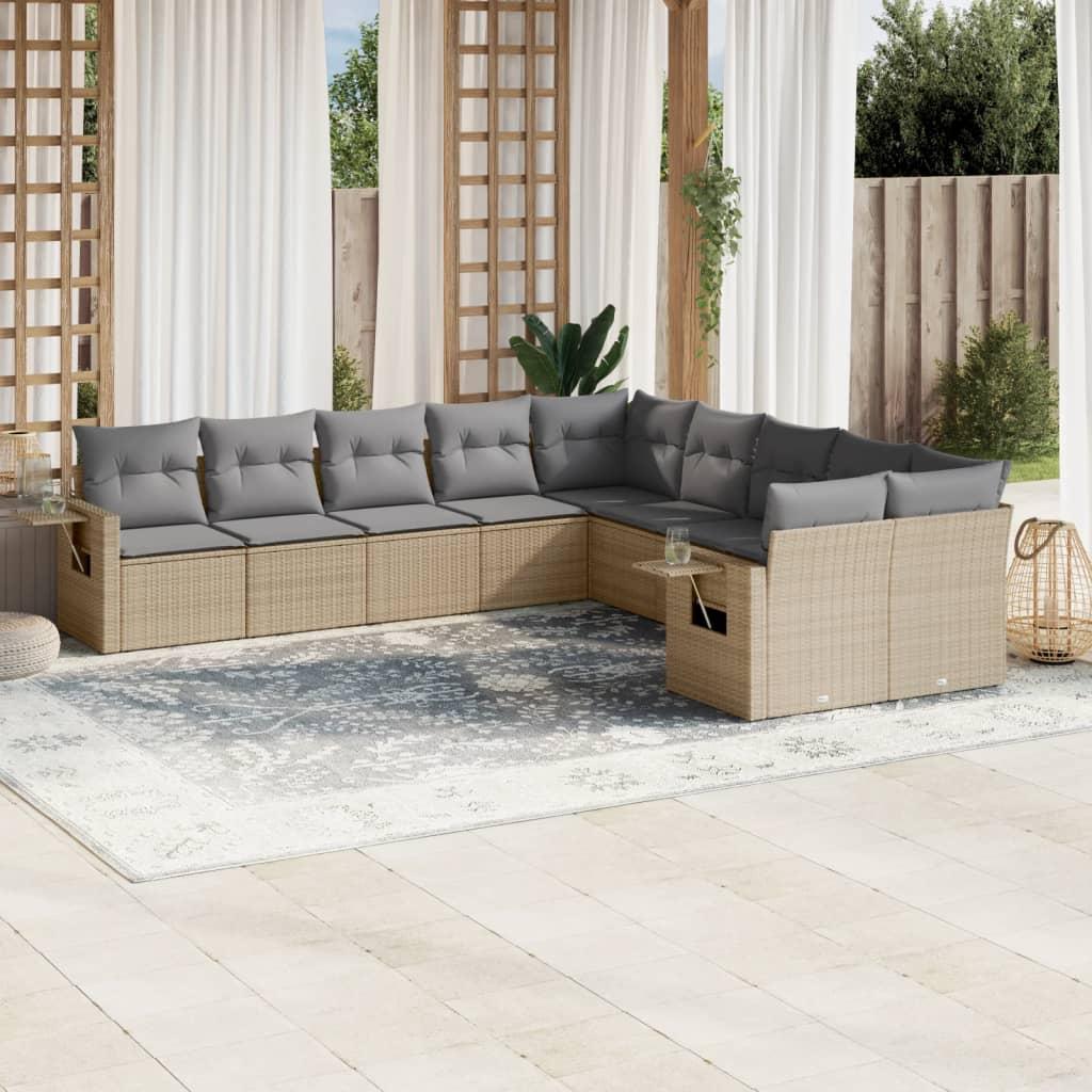 Sofasæt til haven 10 dele med hynder polyrattan beige billede