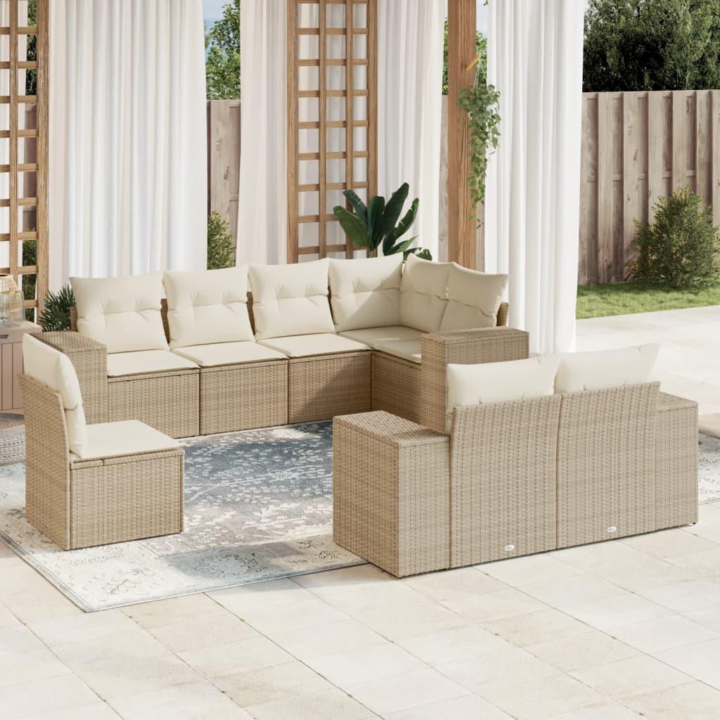 Sofasæt til haven 8 dele med hynder polyrattan beige