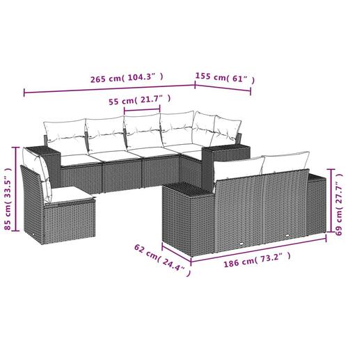 Sofasæt til haven 8 dele med hynder polyrattan beige