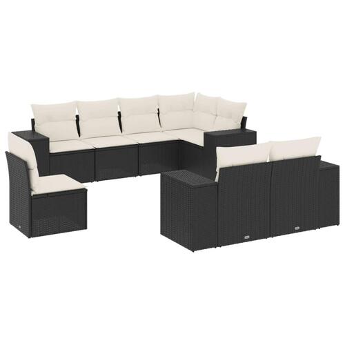 Sofasæt til haven 8 dele med hynder polyrattan sort