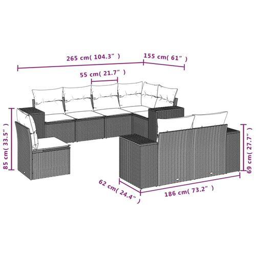 Sofasæt til haven 8 dele med hynder polyrattan sort