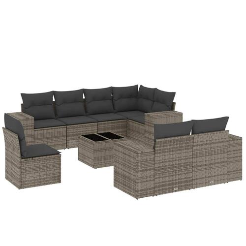 Sofasæt til haven 9 dele med hynder polyrattan grå