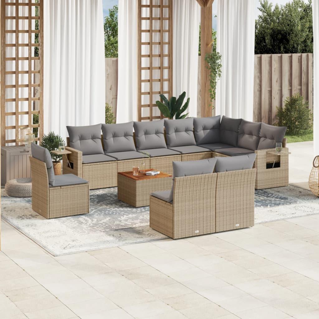 Sofasæt til haven 11 dele med hynder polyrattan beige billede