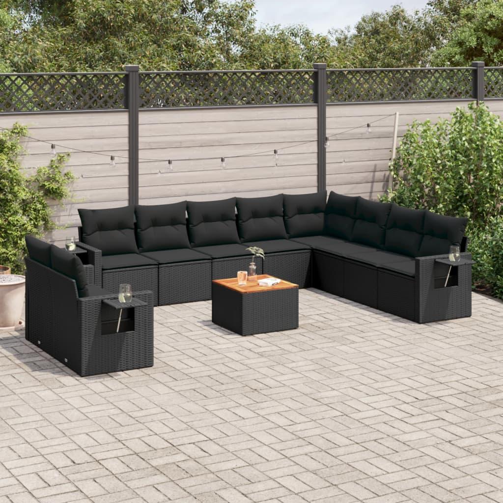 Sofasæt til haven 11 dele med hynder polyrattan sort billede