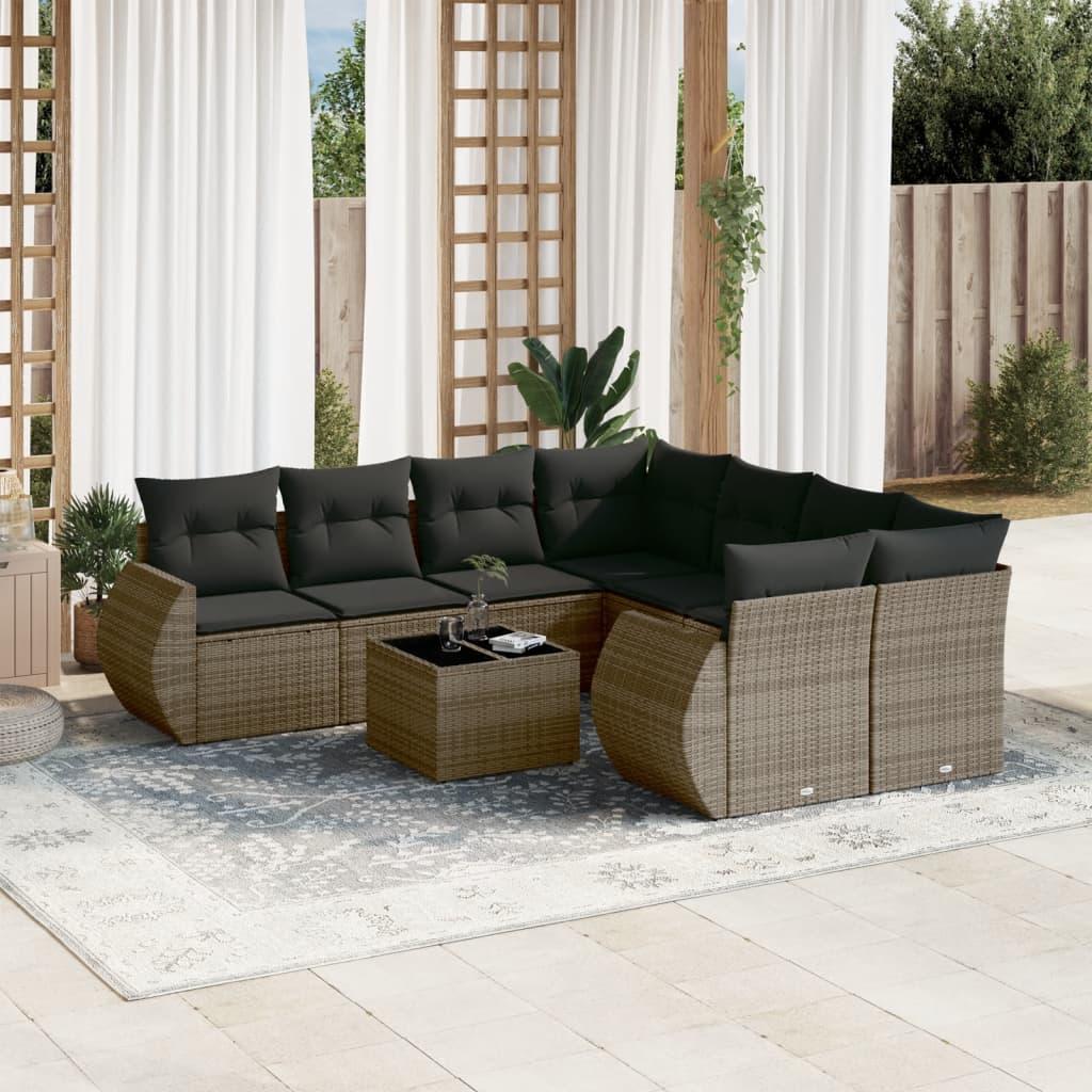 Sofasæt til haven 9 dele med hynder polyrattan grå billede