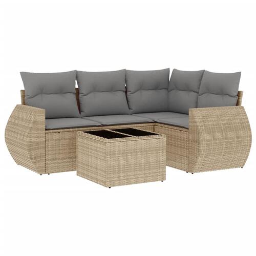 Sofasæt til haven 5 dele med hynder polyrattan beige