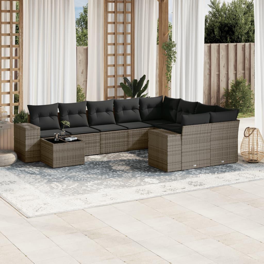 Sofasæt til haven 10 dele med hynder polyrattan grå billede