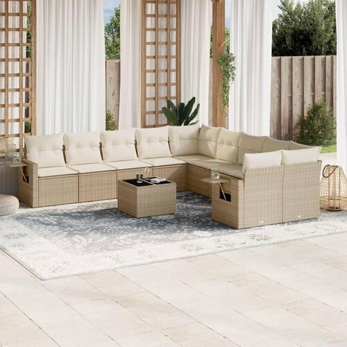 Sofasæt til haven 11 dele med hynder polyrattan beige