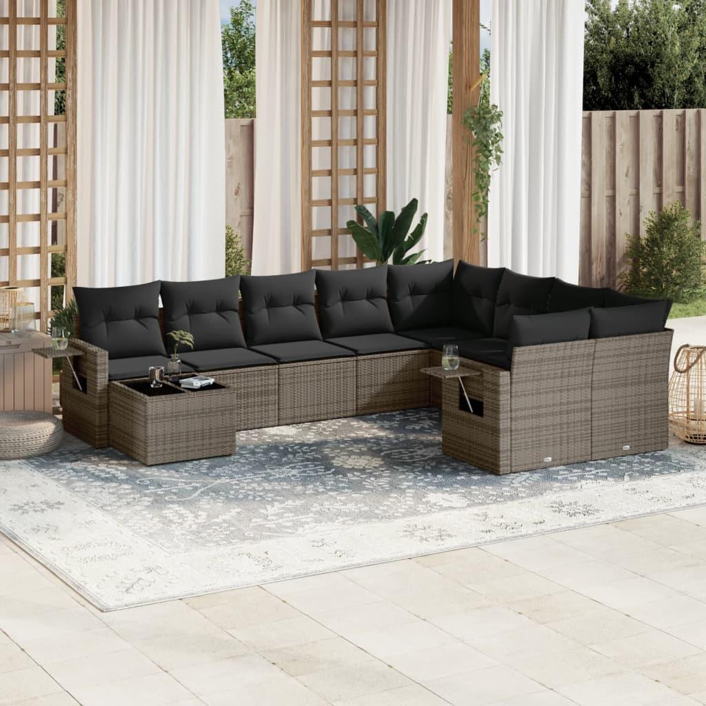Sofasæt til haven 10 dele med hynder polyrattan grå billede