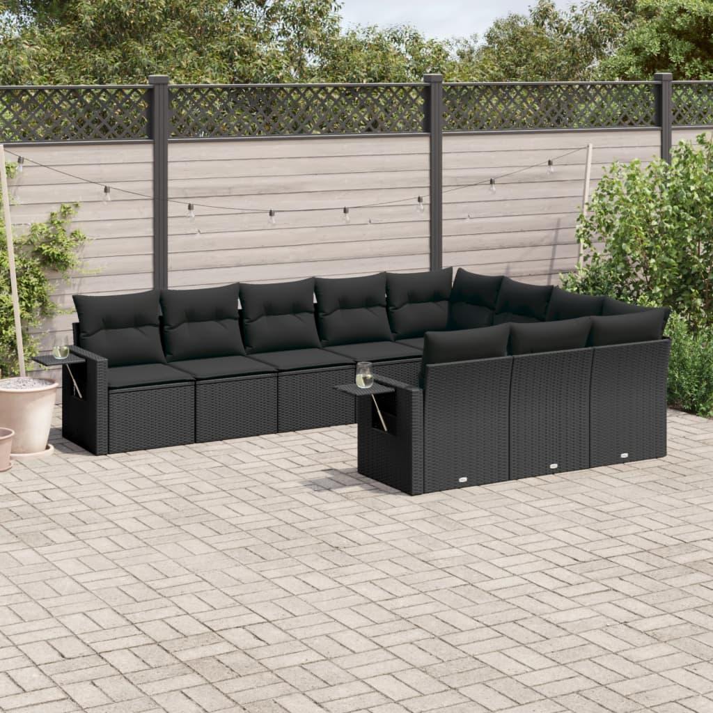 Sofasæt til haven 10 dele med hynder polyrattan sort billede