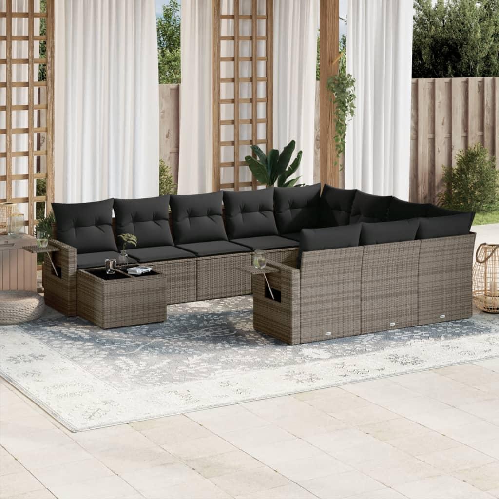 Loungesæt til haven 11 dele med hynder polyrattan grå billede