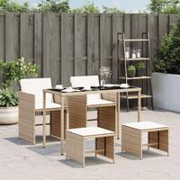 Spisebordssæt til haven 5 dele med hynder polyrattan beige