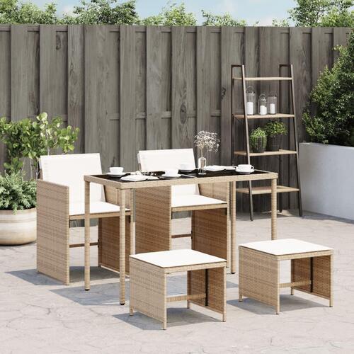 Spisebordssæt til haven 5 dele med hynder polyrattan beige