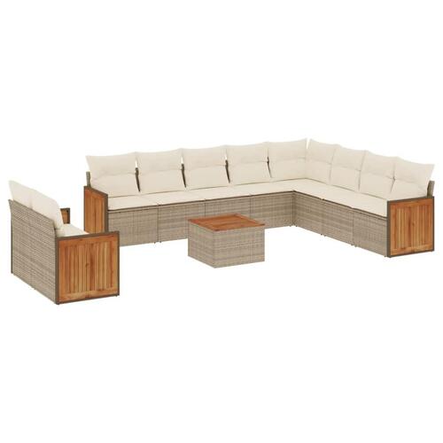 Sofasæt til haven 11 dele med hynder polyrattan beige