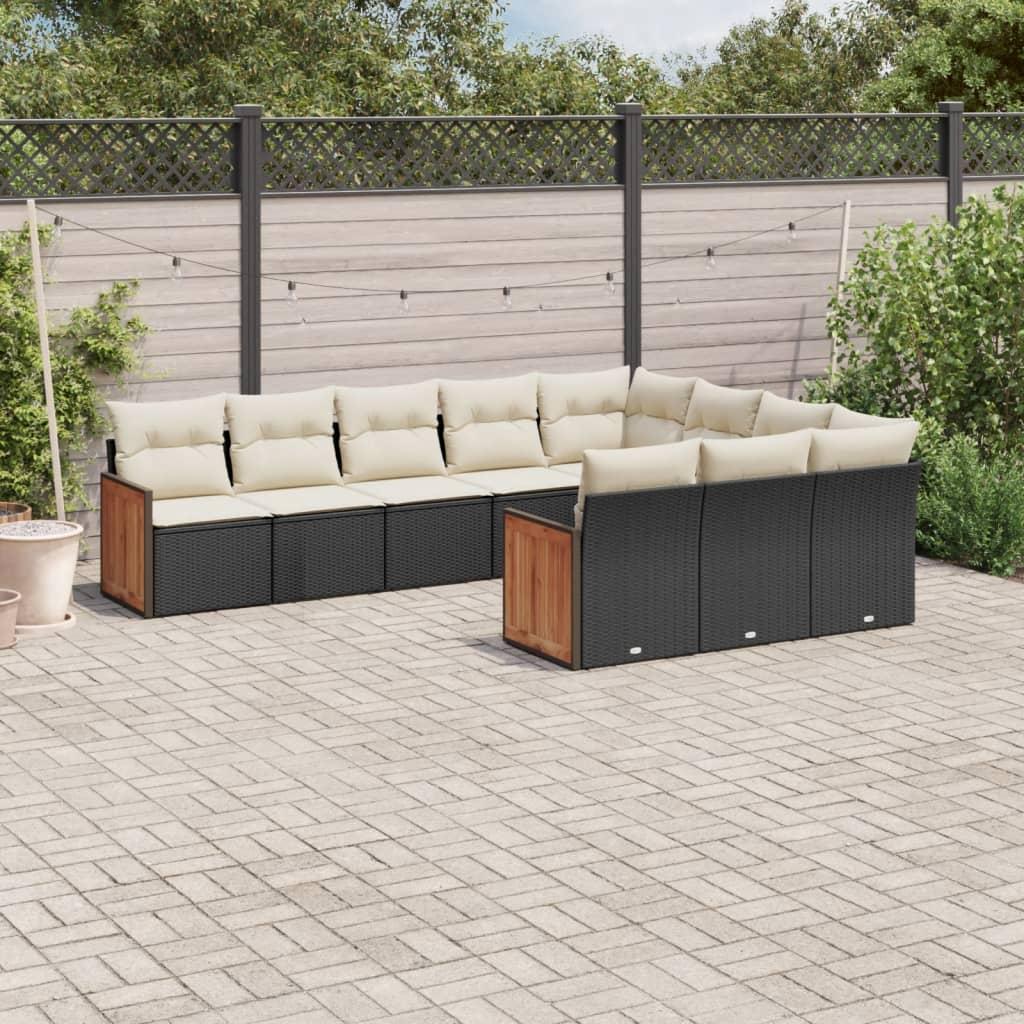 Sofasæt til haven 10 dele med hynder polyrattan sort