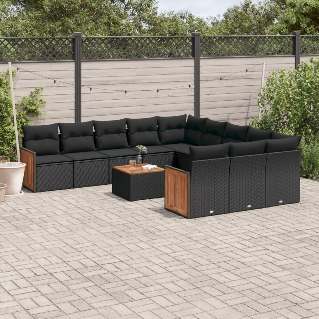 Sofasæt til haven 12 dele med hynder polyrattan sort billede