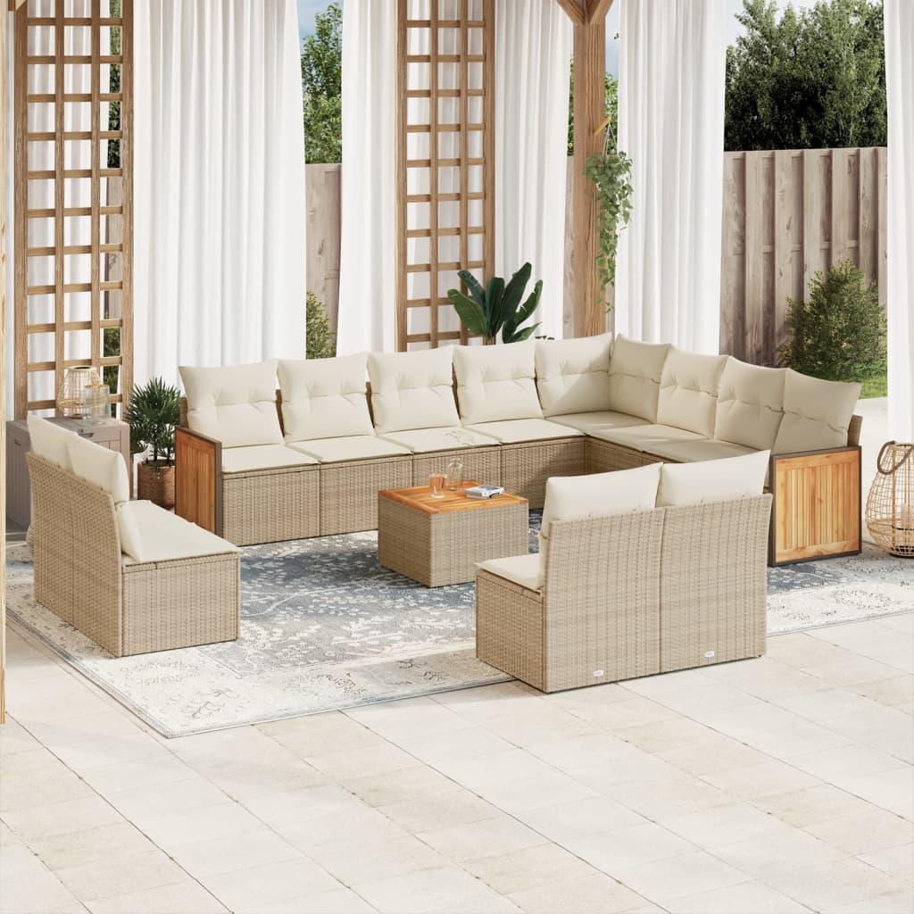 Sofasæt til haven 13 dele med hynder polyrattan beige billede