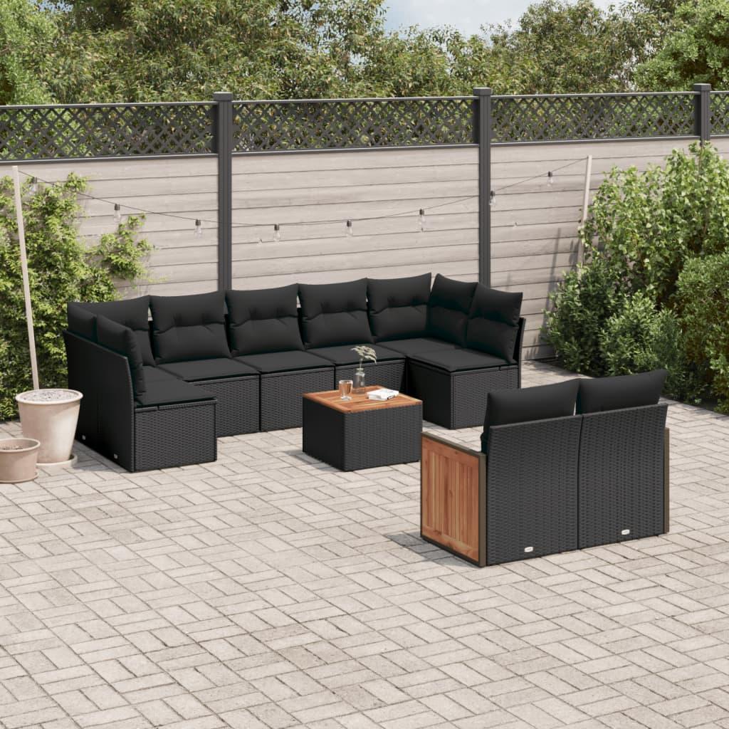 Sofasæt til haven 10 dele med hynder polyrattan sort billede