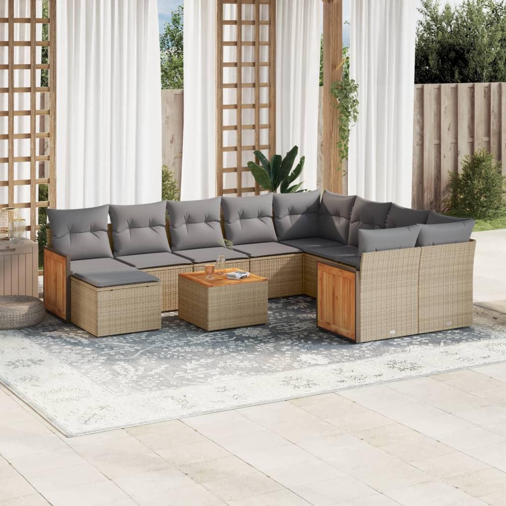 Sofasæt til haven 11 dele med hynder polyrattan beige billede