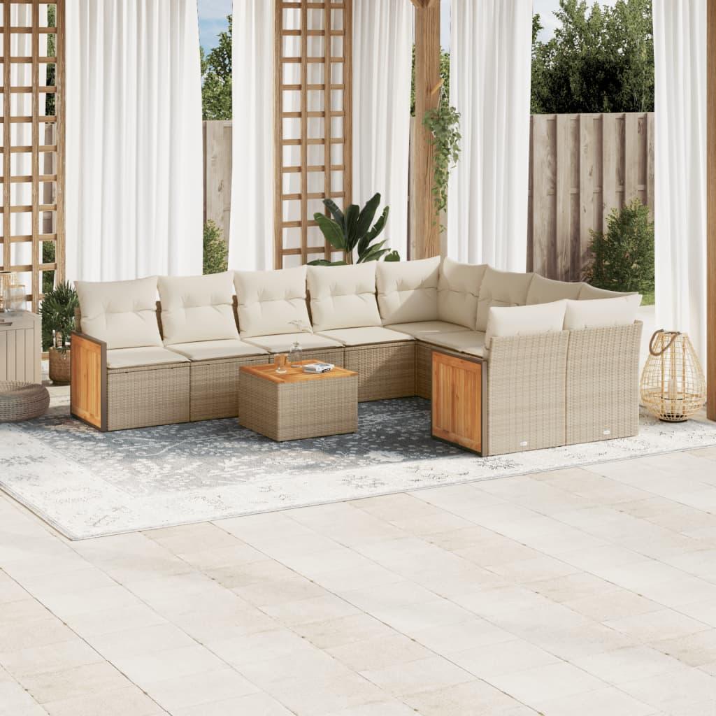 Sofasæt til haven 10 dele med hynder i polyrattan beige billede