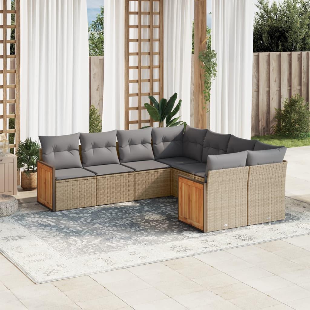 Sofasæt til haven 8 dele med hynder polyrattan beige billede