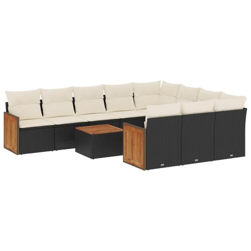Sofasæt til haven 11 dele med hynder polyrattan sort