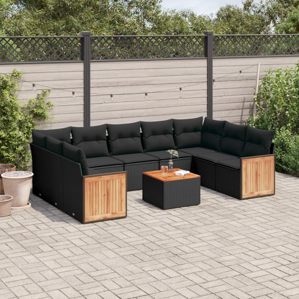 Sofasæt til haven 10 dele med hynder i polyrattan sort billede