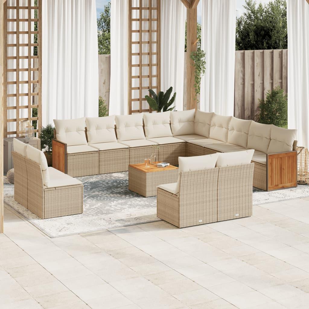 Sofasæt til haven 14 dele med hynder polyrattan beige billede