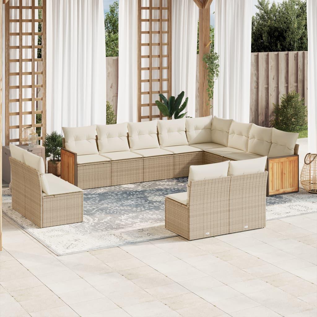 Sofasæt til haven 12 dele med hynder i polyrattan beige