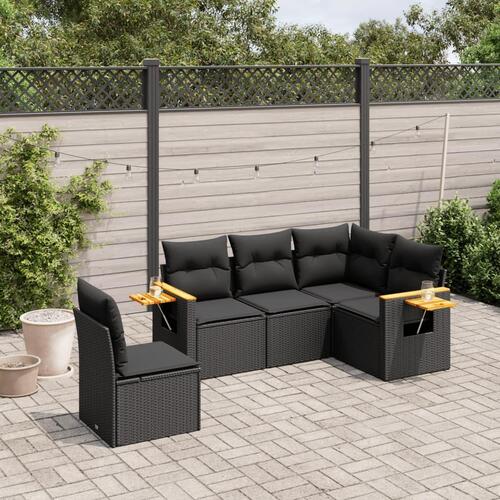 Sofasæt til haven 5 dele med hynder polyrattan sort