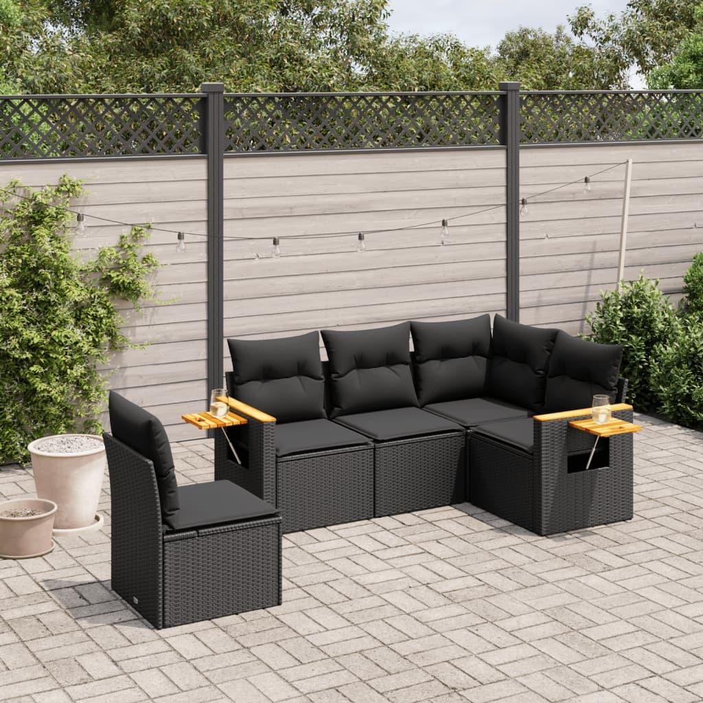 Sofasæt til haven 5 dele med hynder polyrattan sort