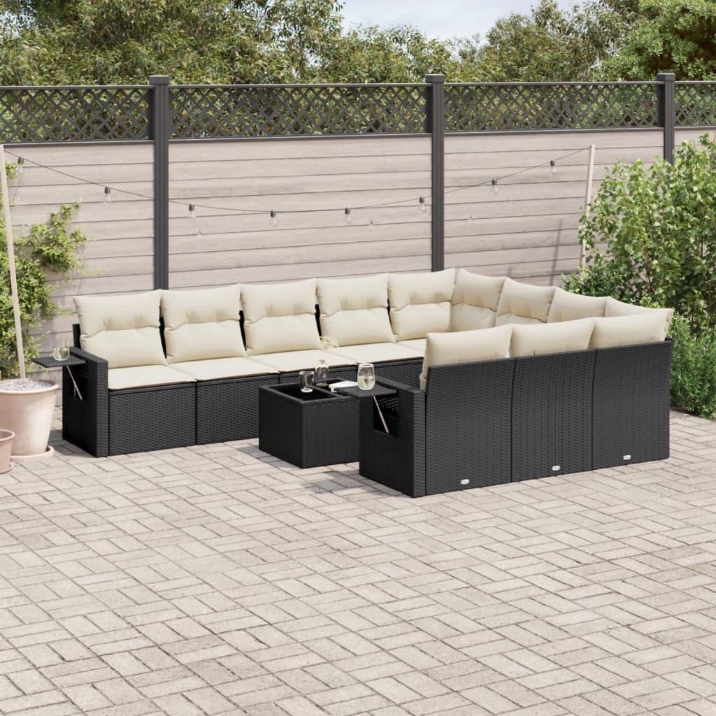 Sofasæt til haven 11 dele med hynder polyrattan sort