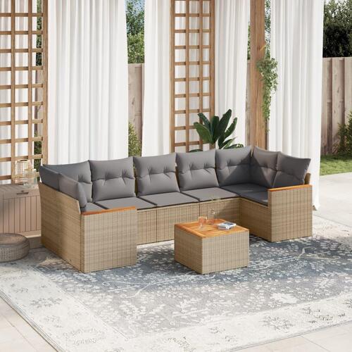 Sofasæt til haven 8 dele med hynder polyrattan beige