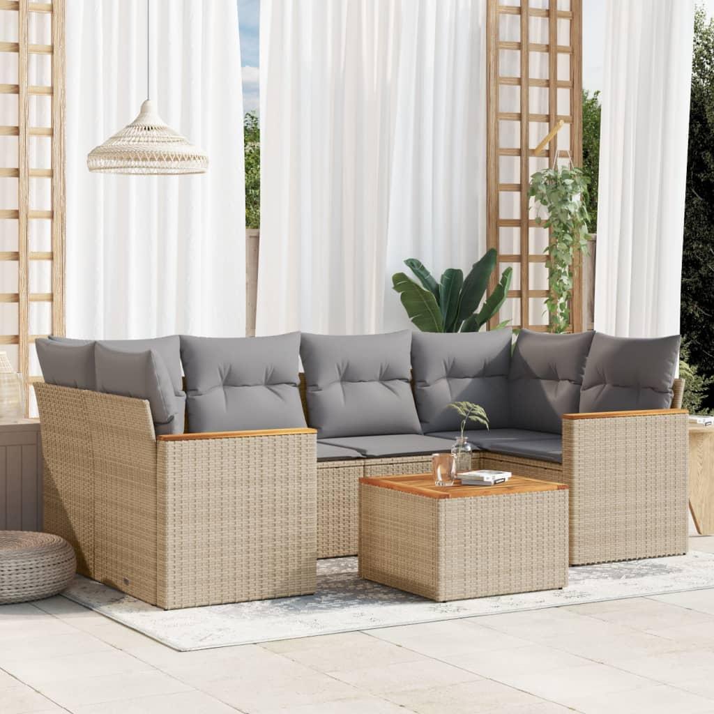Sofasæt til haven 7 dele med hynder polyrattan beige