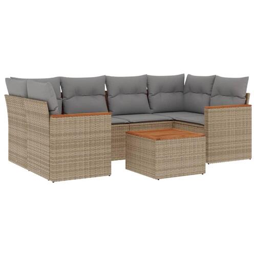 Sofasæt til haven 7 dele med hynder polyrattan beige