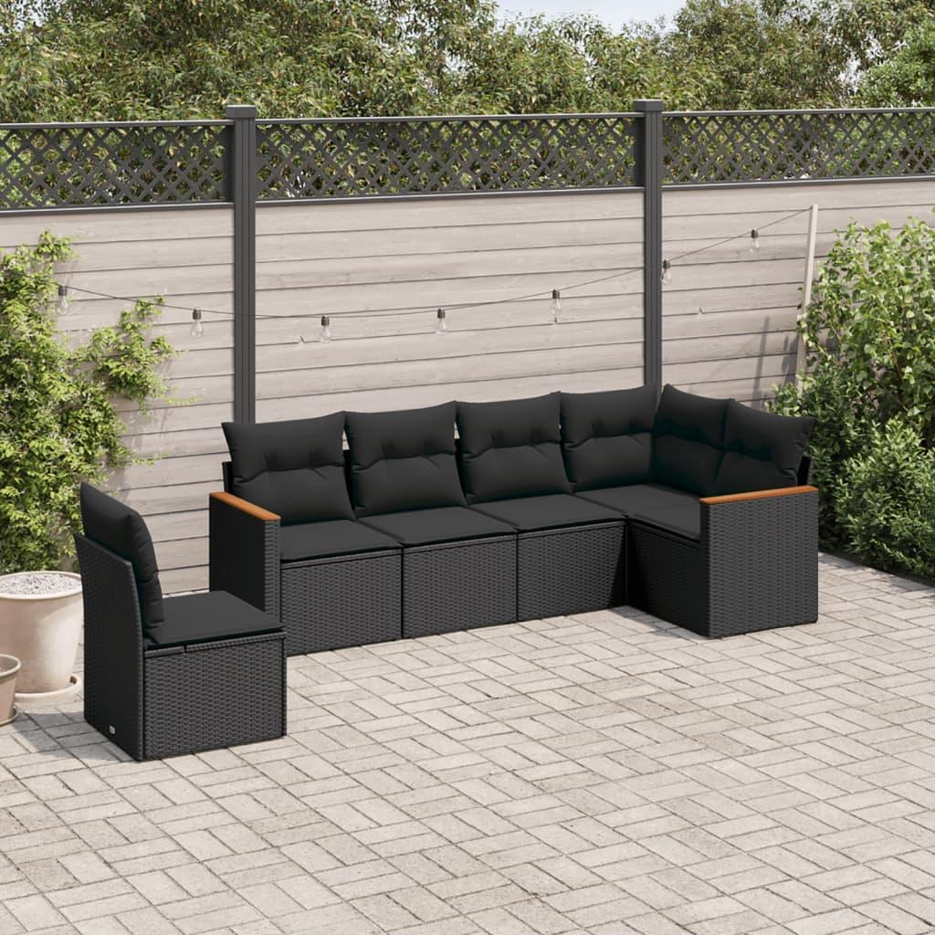Sofasæt til haven i polyrattan - 6 dele med hynder, sort