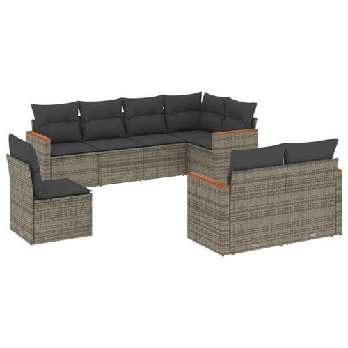 Sofasæt til haven 8 dele med hynder polyrattan grå