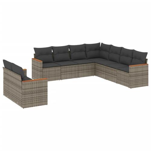 Sofasæt til haven 9 dele med hynder polyrattan grå