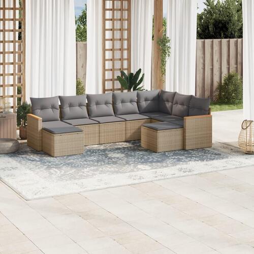 Sofasæt til haven 9 dele med hynder polyrattan beige