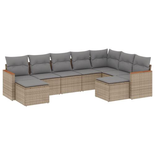 Sofasæt til haven 9 dele med hynder polyrattan beige