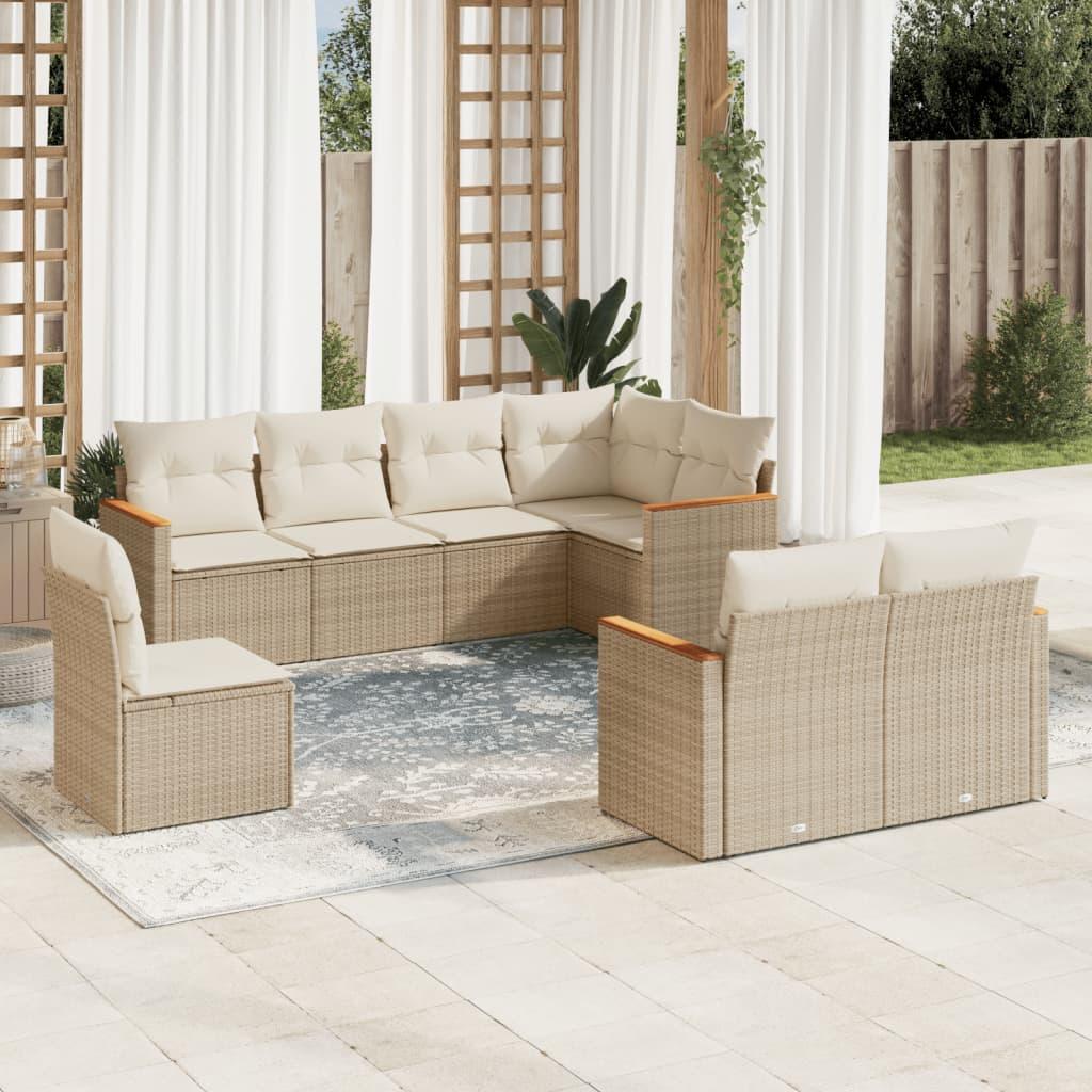 Sofasæt til haven 8 dele med hynder polyrattan beige
