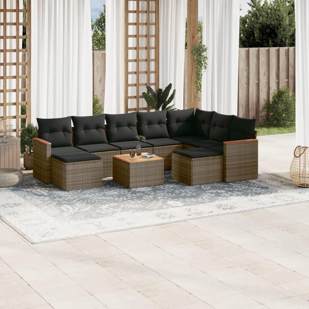 Sofasæt til haven 10 dele med hynder polyrattan grå