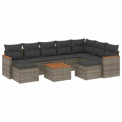 Sofasæt til haven 10 dele med hynder polyrattan grå