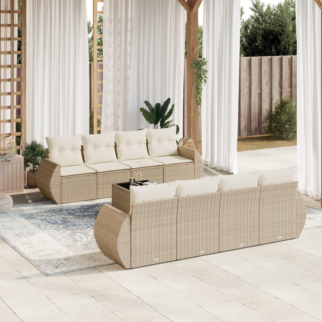 Sofasæt til haven i polyrattan - 9 dele med hynder, beige