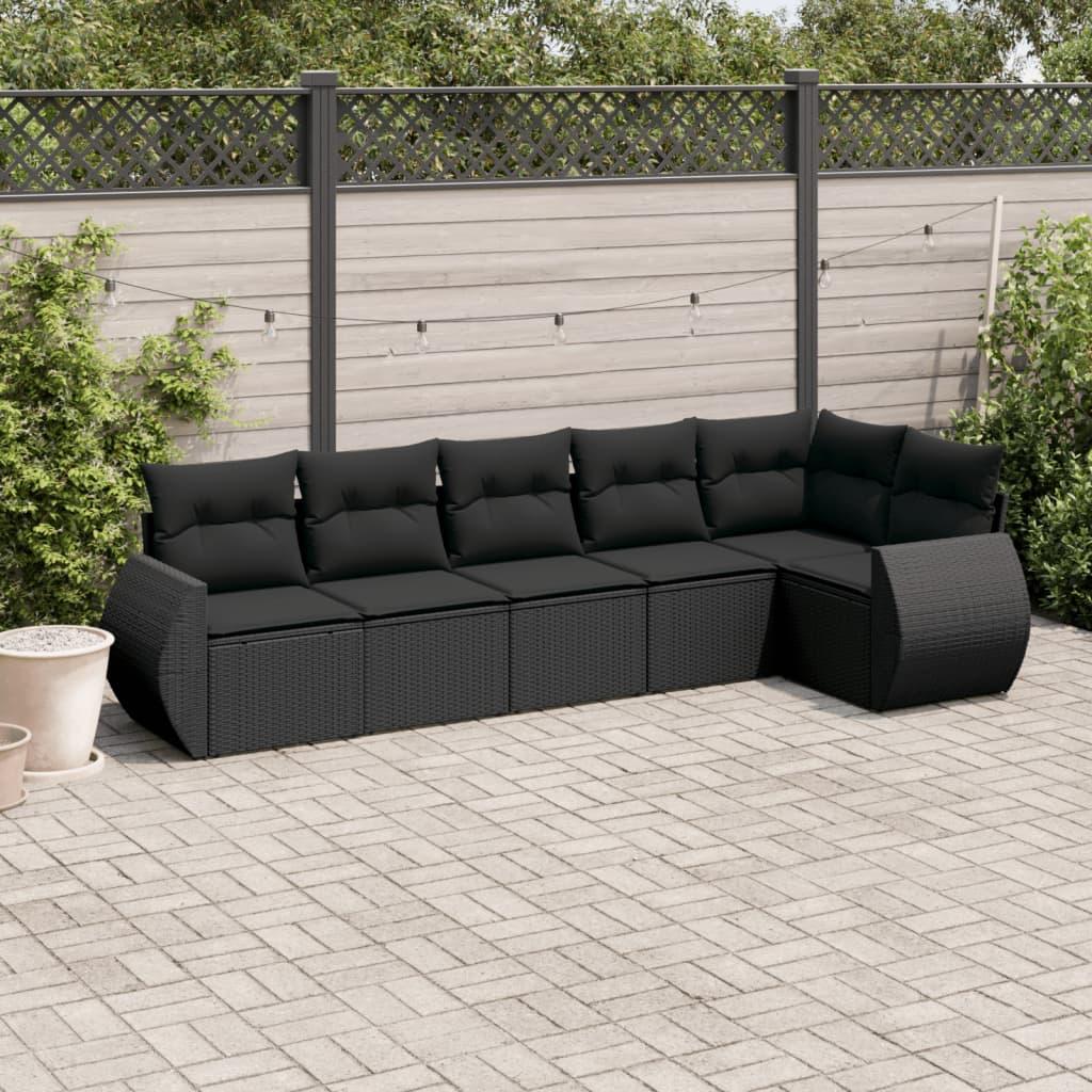 Sofasæt til haven i polyrattan - 6 dele med hynder, sort